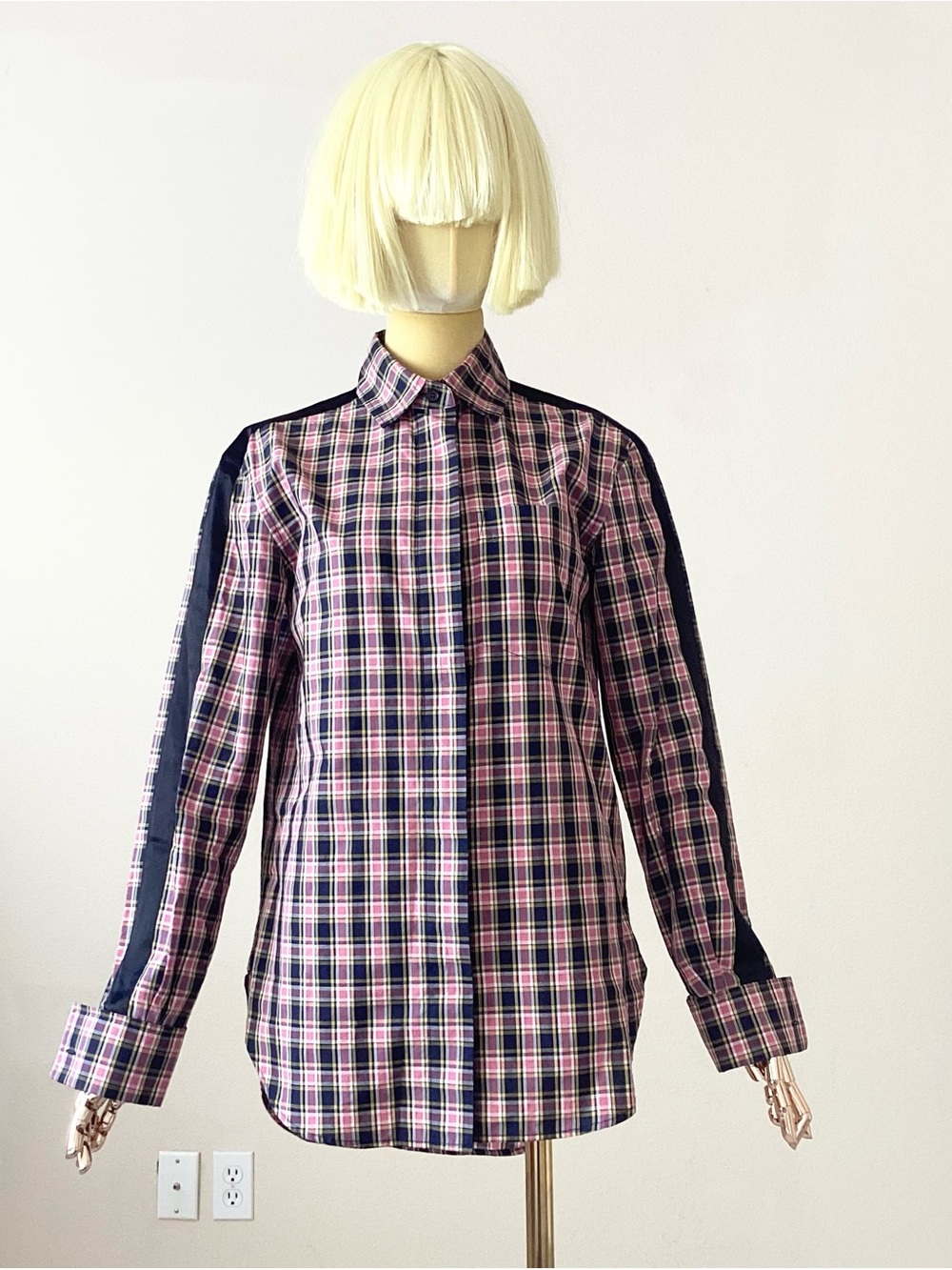 Burberry Pink and Navy Plaid Button-Down Shirt